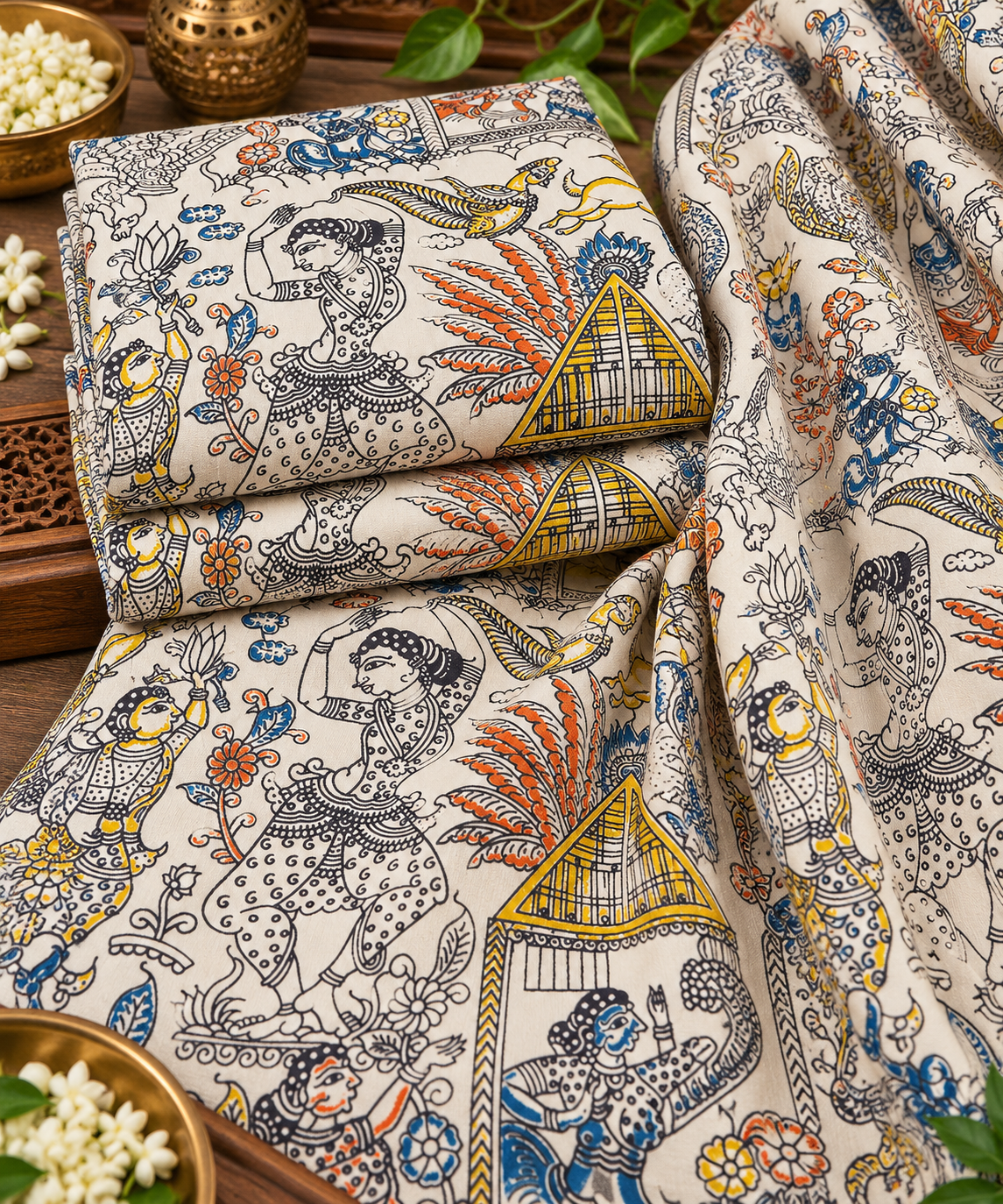 Ivory Heritage Folk Story Print Fabric