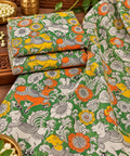 Green Nandi & Floral Kalamkari Print Fabric