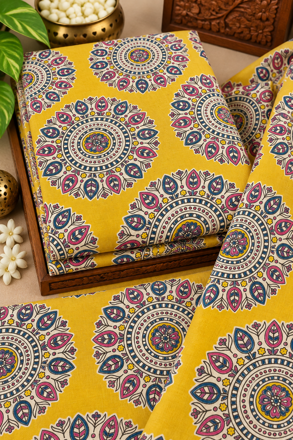 Mustard Mandala Heritage Print Fabric