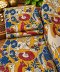Mustard Animal & Bird Kalamkari Print Fabric