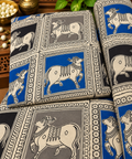 Blue Grey Nandi Kalamkari Panel Print Fabric