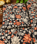 Black Orange Fish & Lotus Kalamkari Print Fabric