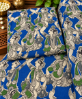 Royal Blue Green Dancer Kalamkari Print Fabric