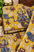 Mustard Folk Dancer & mermaid Kalamkari Print Fabric