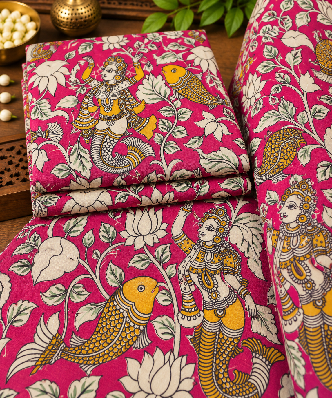 Rani Pink Dancer & Bird Kalamkari Fabric