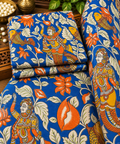 Royal Blue Folk Dancer & Bird Kalamkari Fabric