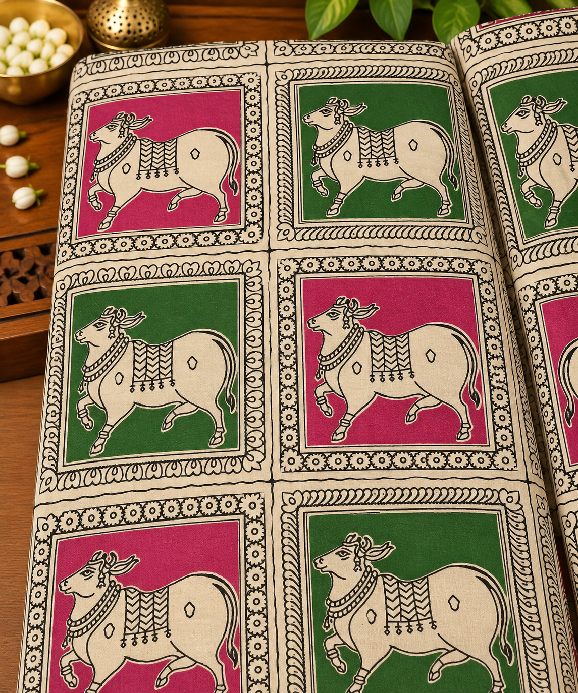 Cow Heritage Kalamkari Block Panel Fabric