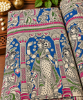Royal Blue Heritage Lady Panel Kalamkari Fabric