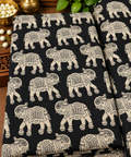 Black Elephant Kalamkari Print Fabric