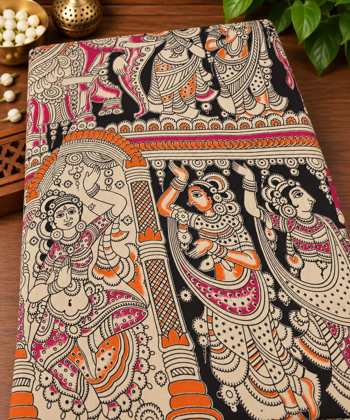 Black Orange Heritage Dancer Panel Fabric