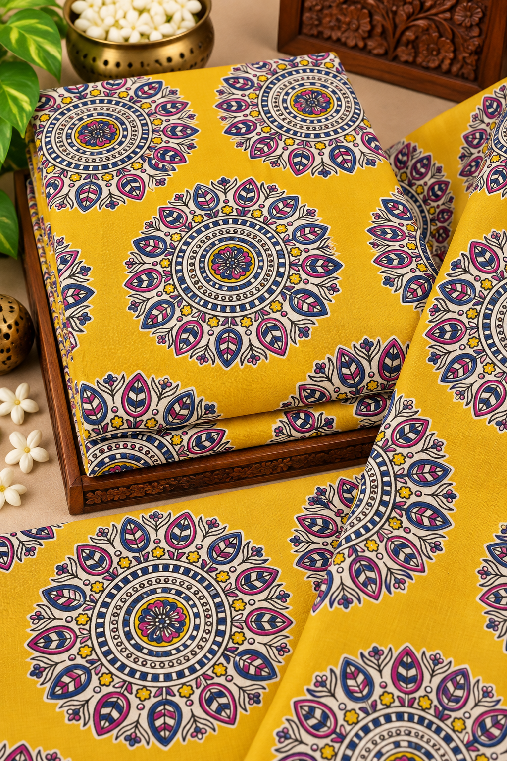 Mustard Mandala Ethnic Print Fabric