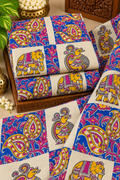 Royal Blue Elephant Peacock Patchwork Print Fabric
