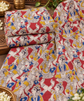 Red Kalamkari Dance Motif Print Fabric