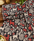 Black Deer & Floral Kalamkari Print Fabric