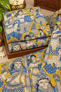 Mustard & Blue Folk Dancer Kalamkari Print Fabric