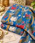 Folk Heritage Blue elephant Kalamkari print Fabric