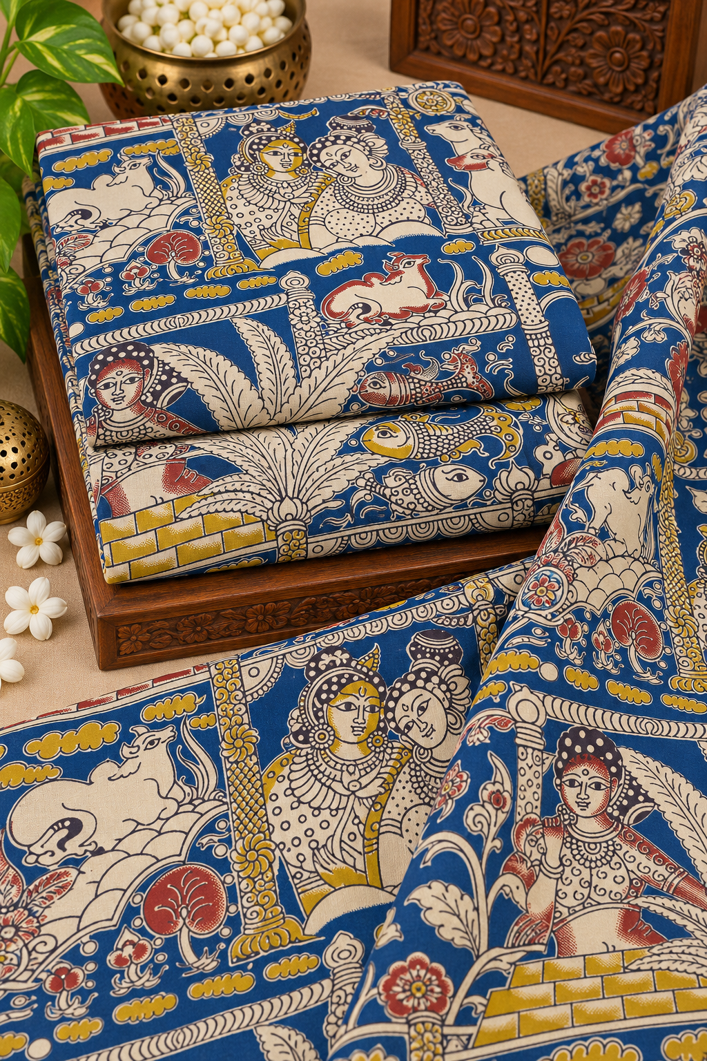 Royal Blue Heritage Kalamkari Fabric