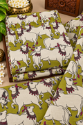 Olive Green Cow Motif Ethnic Print Fabric