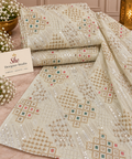 Ivory Champagne Dual-Tone Scallop Embroidered Fabric