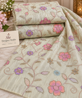 Ivory Pastel Floral Vine Embroidered Fabric