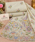 Ivory Pastel Peacock Garden Embroidered Fabric