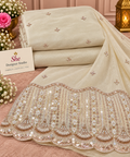 Ivory Pearl Scallop Embroidered Fabric