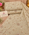 Ivory Rose-Gold Floral Vine Embroidered Fabric