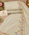 Ivory Pastel Paisley Border Embroidered Fabric