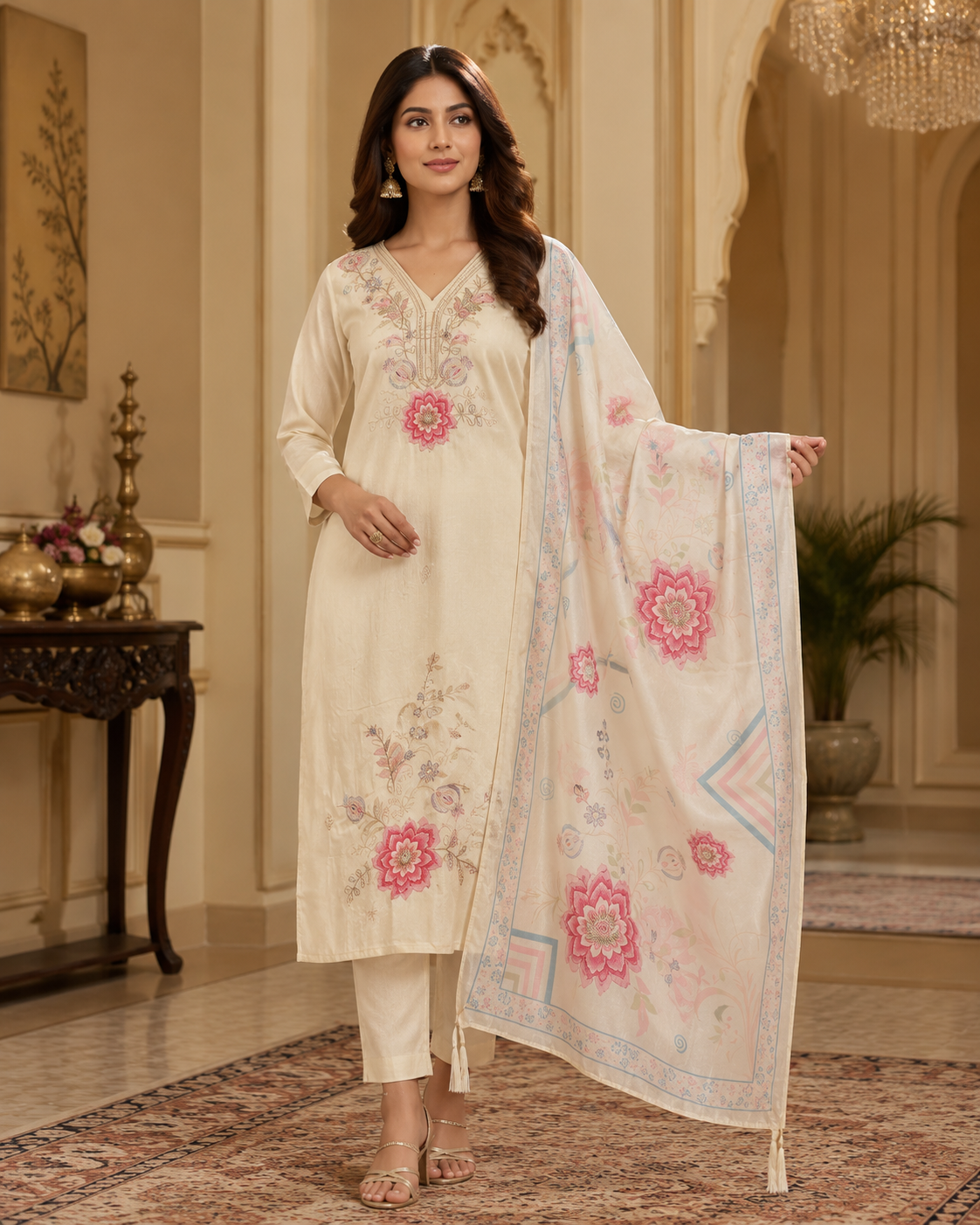 Ivory Pastel Blossom Kurta Set