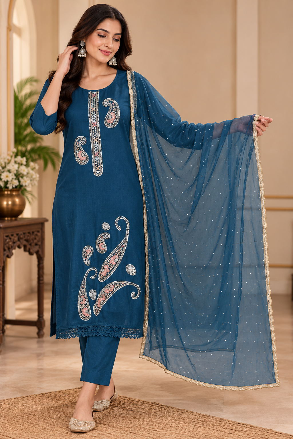 Teal Paisley Grace Kurta Set