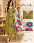Olive Bloom Embroidered 3-Piece Kurta Set