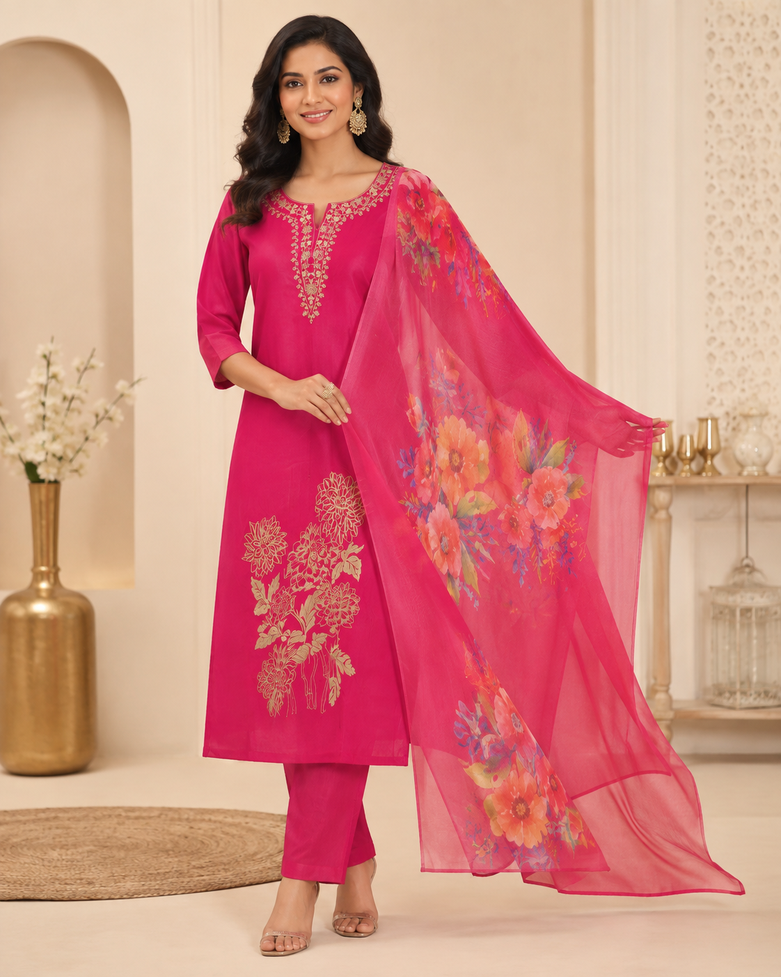 Fuchsia Floral Charm Kurta Set