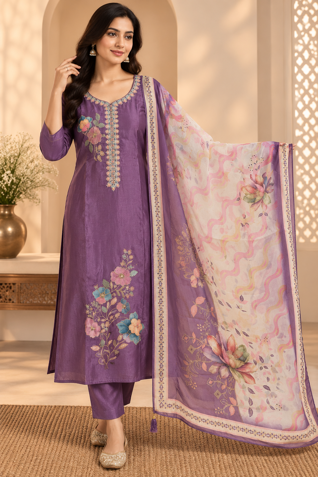 Lavender Bloom Kurta Set