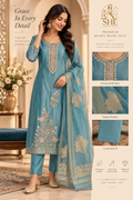 Aqua Grace Embroidered 3-Piece Kurta Set