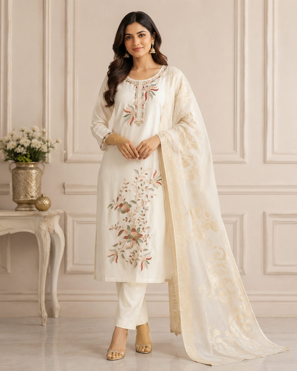 Ivory Floral Elegance Kurta Set