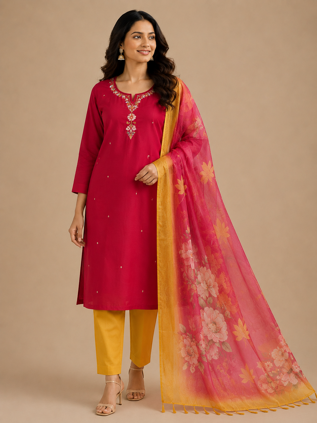 Rani Bloom Embroidered 3-Piece Kurta Set
