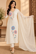 Ivory Pastel Bloom Embroidered 3-Piece Kurta Set