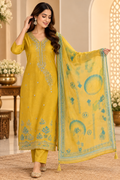 Mustard Teal Embroidered 3-Piece Kurta Set