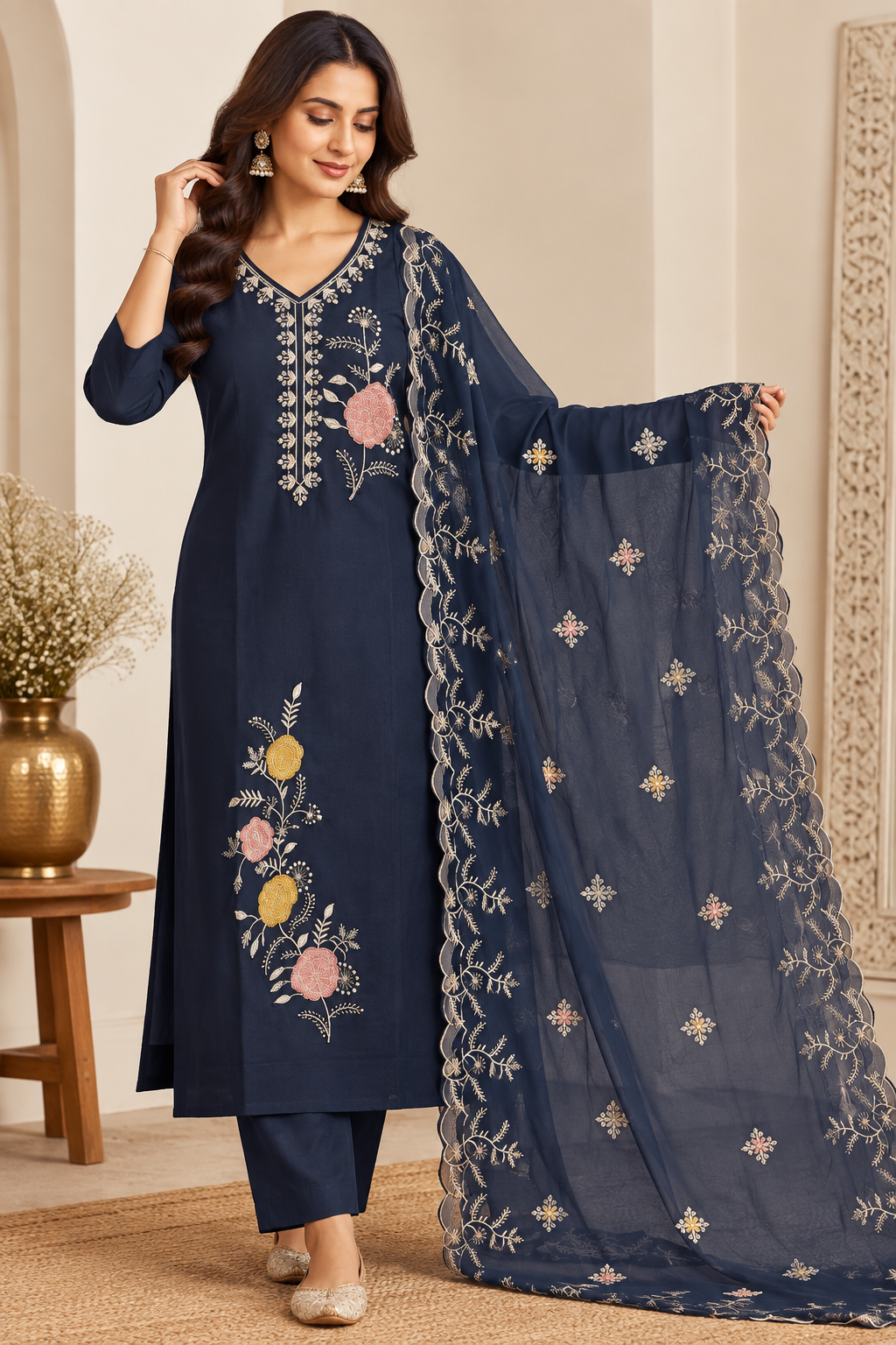 Midnight Rose Embroidered Kurta Set