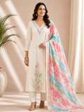 Ivory Pastel Garden Embroidered 3-Piece Kurta Set