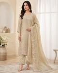 Champagne Blush Paisley Embroidered 3-Piece Kurta Set