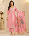 Rose Pink Floral Printed 3-Piece Kurta Set