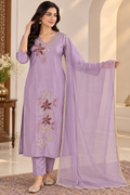 Lavender Bloom Embroidered 3-Piece Kurta Set