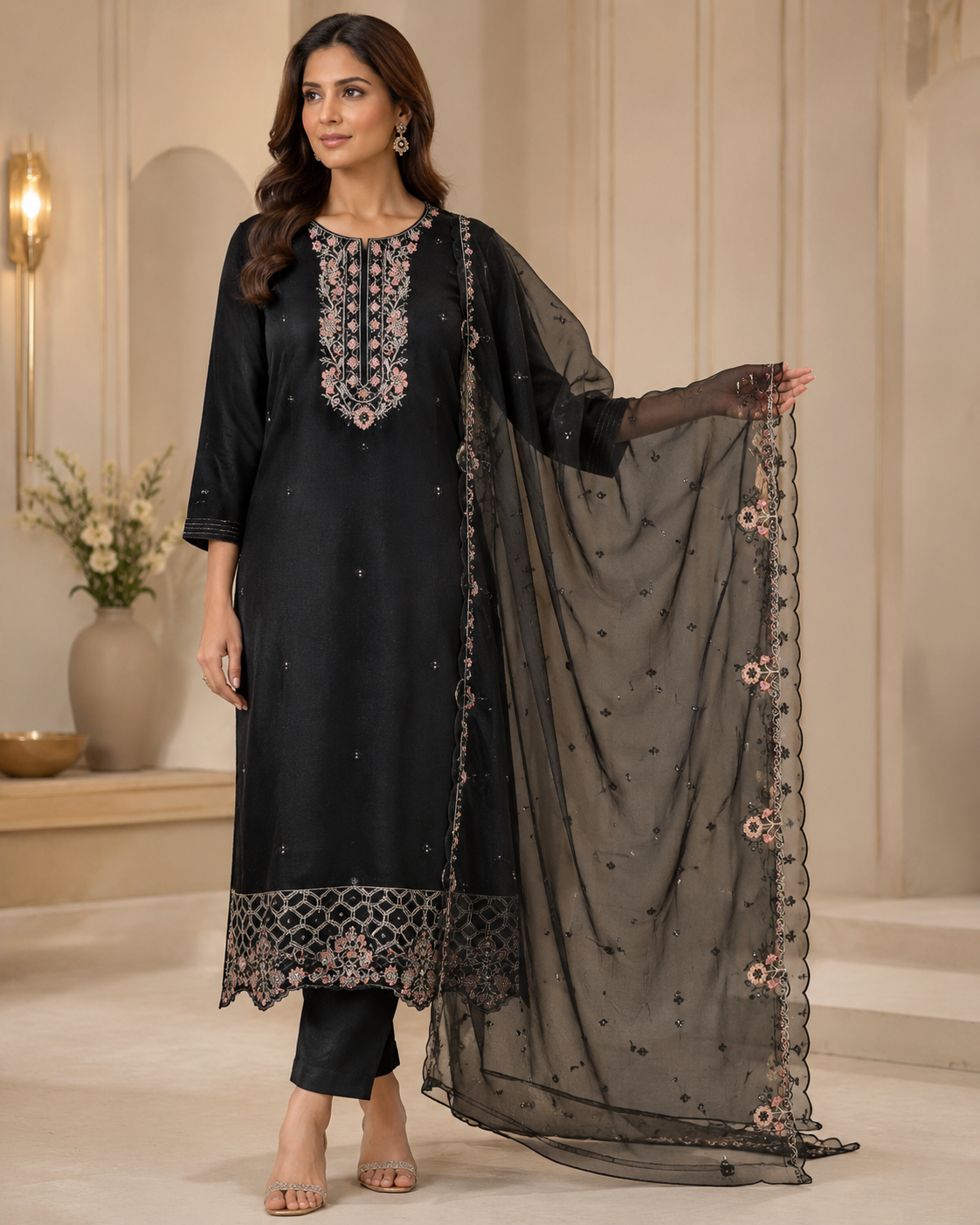 Midnight Bloom Embroidered Kurta Set