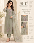 Sage Blush Floral Embroidered 3-Piece Kurta Set