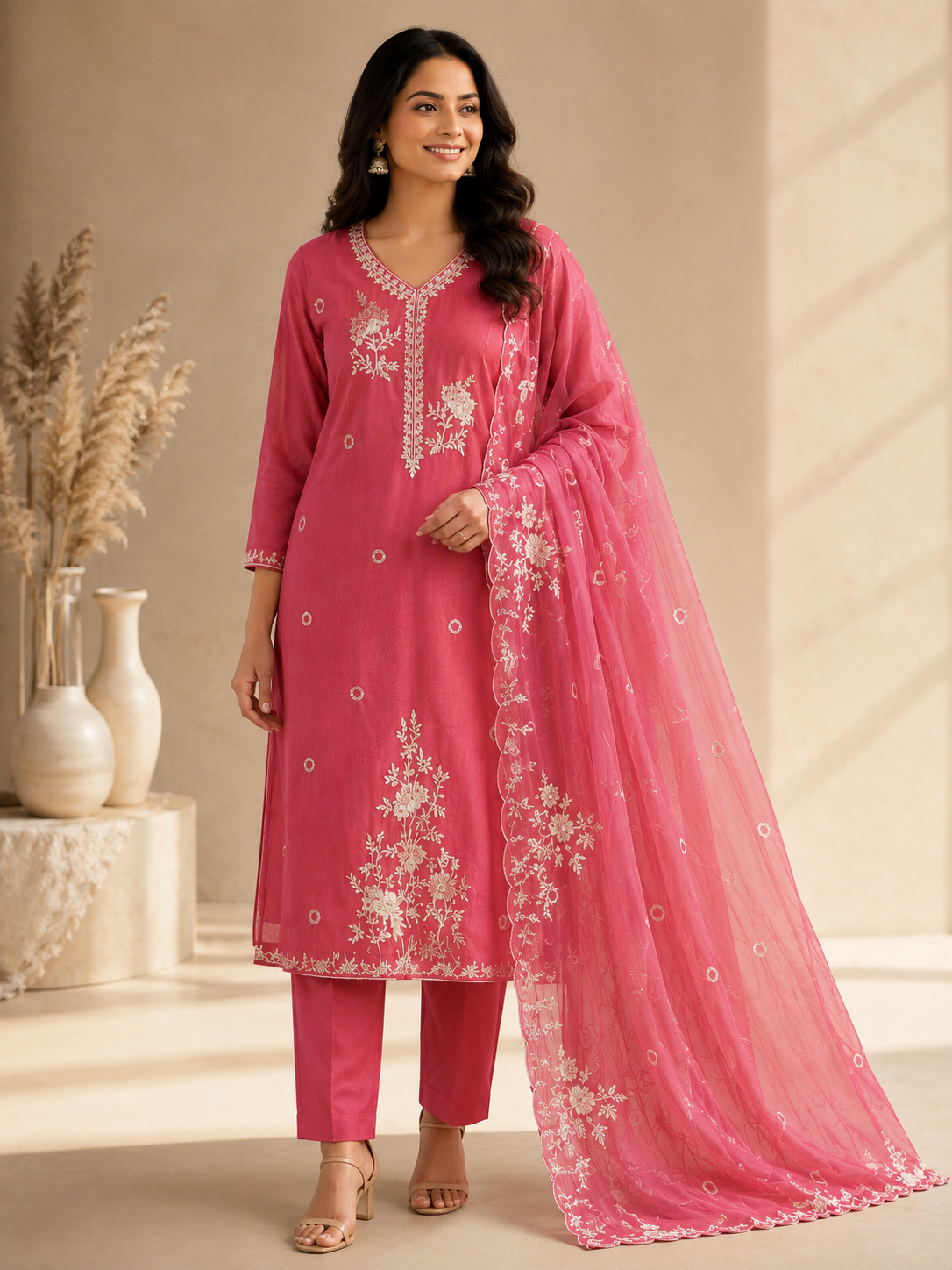 Rani Rose Floral Embroidered 3-Piece Kurta Set