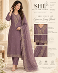 Dusty Mauve Gold Floral Embroidered 3-Piece Kurta Set