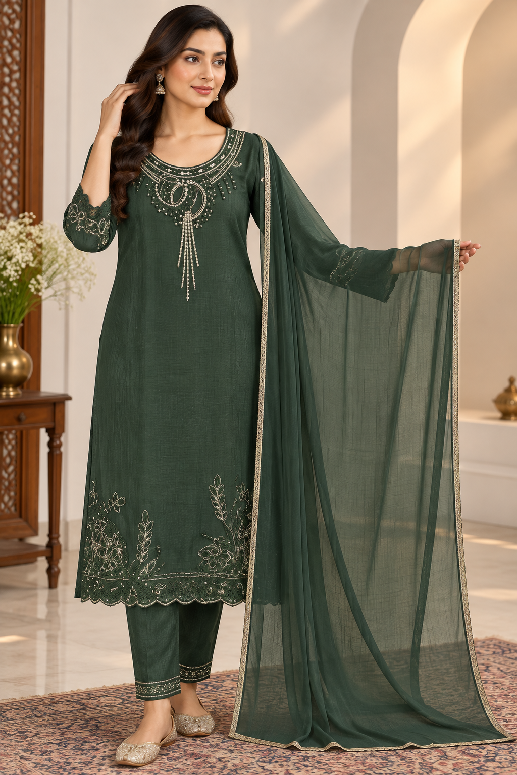 Forest Grace Embellished Kurta Set