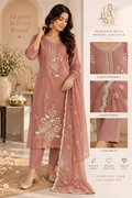 Dusty Rose Floral Embroidered 3-Piece Kurta Set