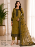 Antique Olive Navy Embroidered 3-Piece Kurta Set